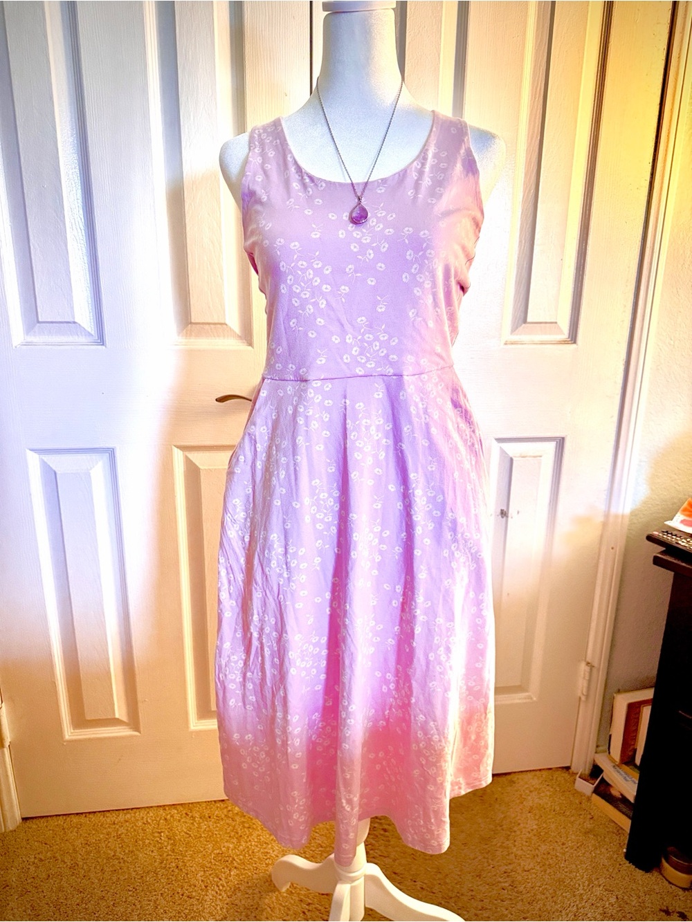 Pact Fit & Flare Organic Cotton Tie Back Sleeveless Midi Dress Small